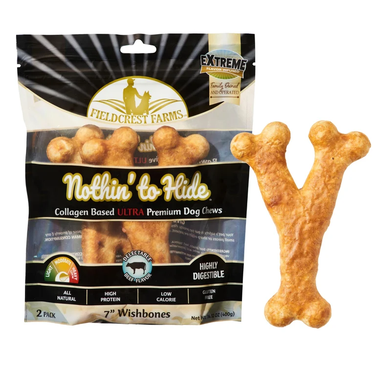 Fieldcrest Farms – Os à mâcher au collagène pour chiens pesant plus de 50 livres, goût boeuf, forme en Y, ultra premium, 2 pièces