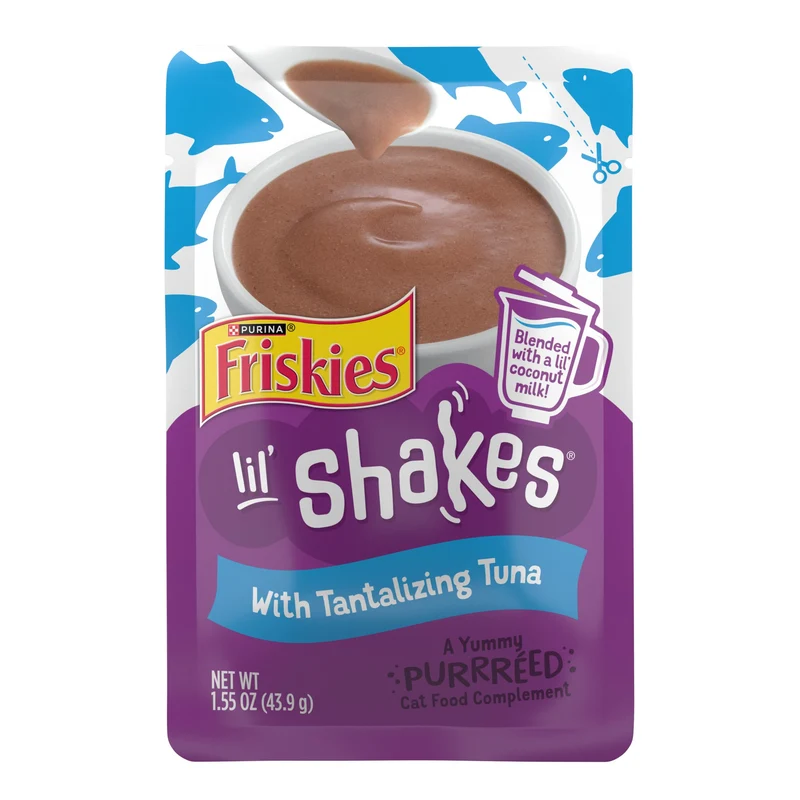 Purina Friskies Lil' Shakes Purée pour Chat – Toppers Léchables au Thon et Coco (Pack 16 x 1,55 oz)