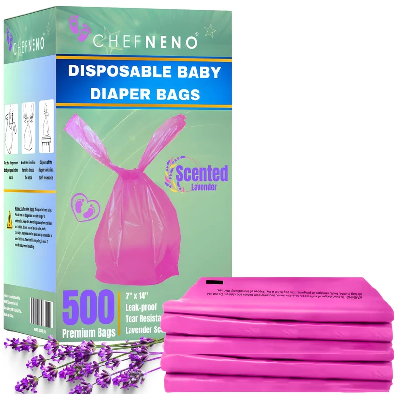 CHEFNENO Sacs Couches Jetables Lavande – 500 pièces, Liens Faciles