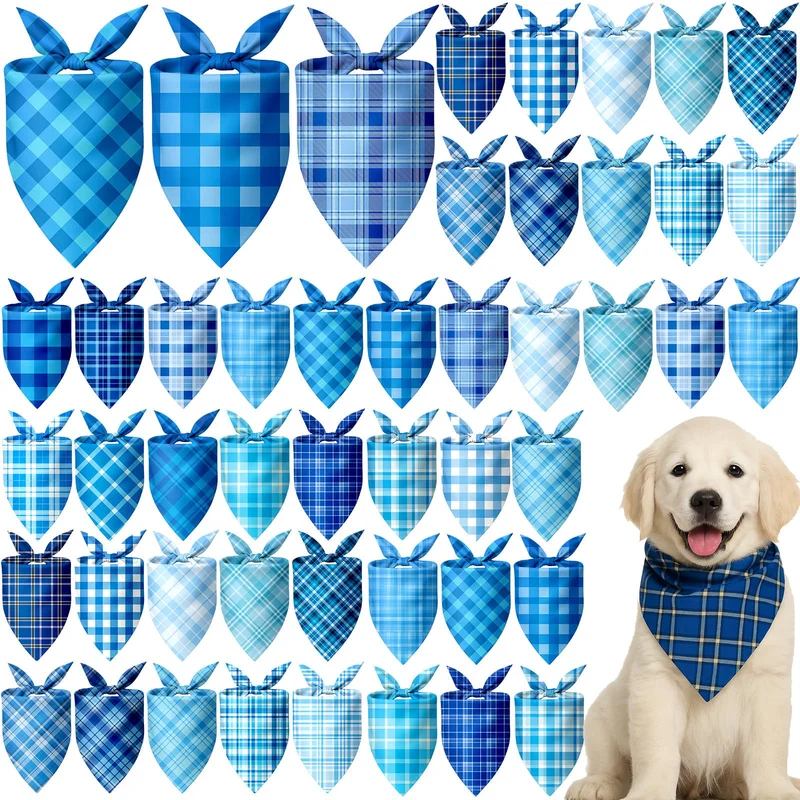Abbylike – Lot de 50 bandanas pour chien à carreaux bleu (65 x 45 cm)