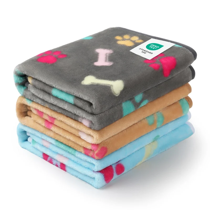 Luciphia – Pack 3 Couvertures Peluche Premium pour Animaux (tailles S/M/L) – Gris/Marron/Bleu