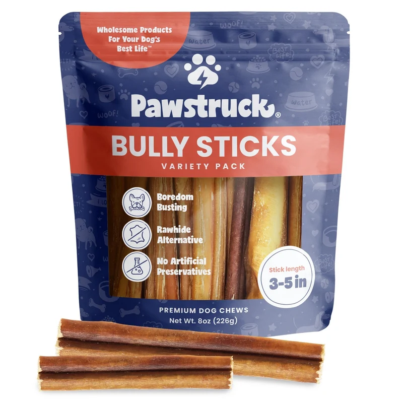Bâtons Bully Pawstruck Naturels 3–5 pouces – Pour Petits Chiens et Chiots – 100% Bœuf, Sans Cuir Brut, Faible Odeur – Sachet 227 g