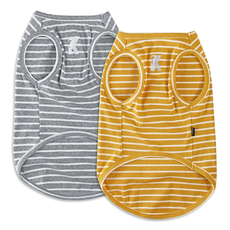 Koneseve Veste sans manches pour chien – Léger, stretch, rayures jaune et gris clair – Paquet de 2 [L/Large]