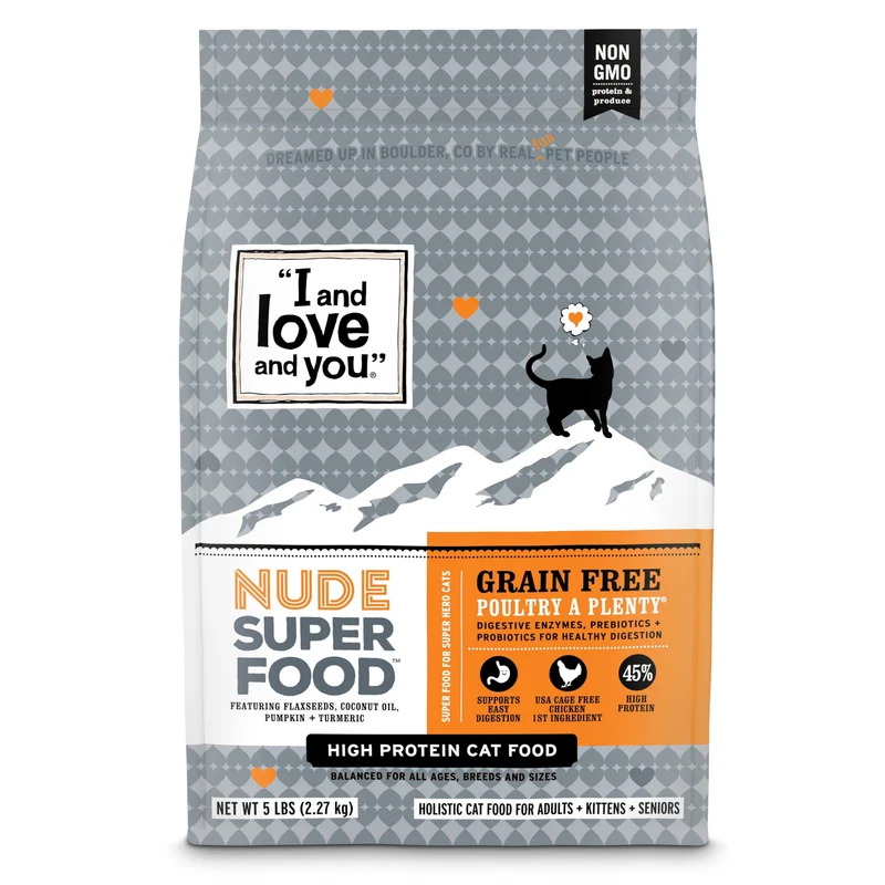 I and love and you Nude Super Food – Croquettes chat Dinde & Poulet Sans céréales, Haute protéine, 2,27 kg