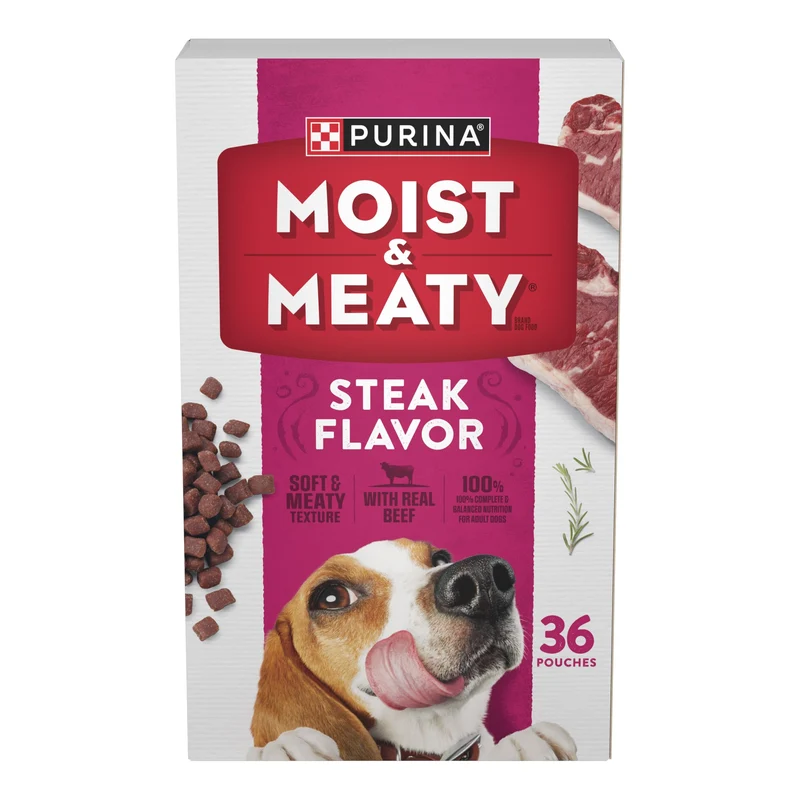 Purina Moist & Meaty Steak – Sachets pour chien adulte, 36 sachets individuels
