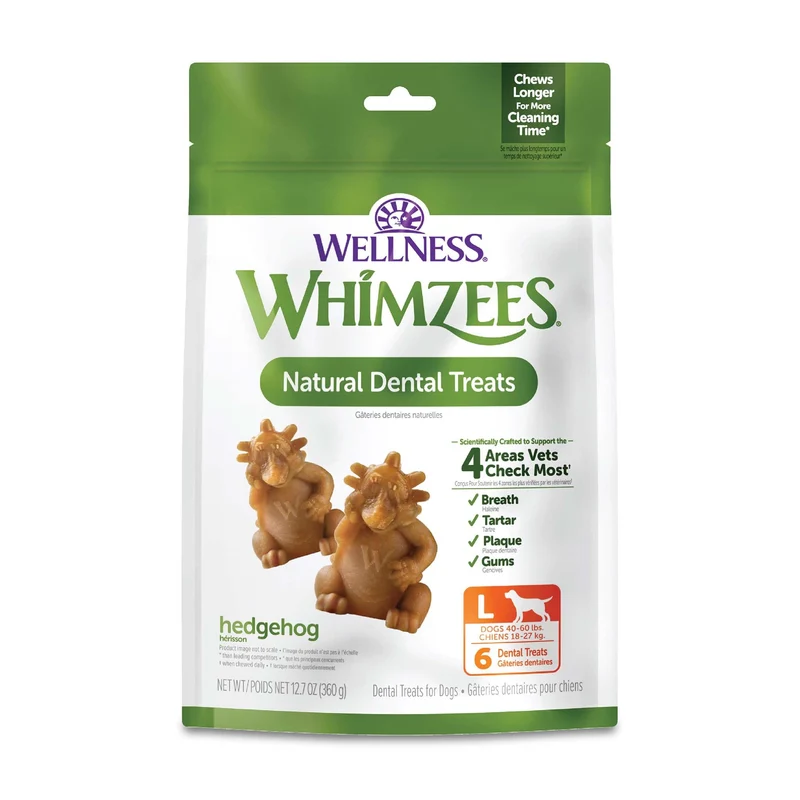 Whimzees Hedgehog – Friandises Dentaires pour Chiens, Grande Taille, Sac de 12,7 oz (6 pièces)