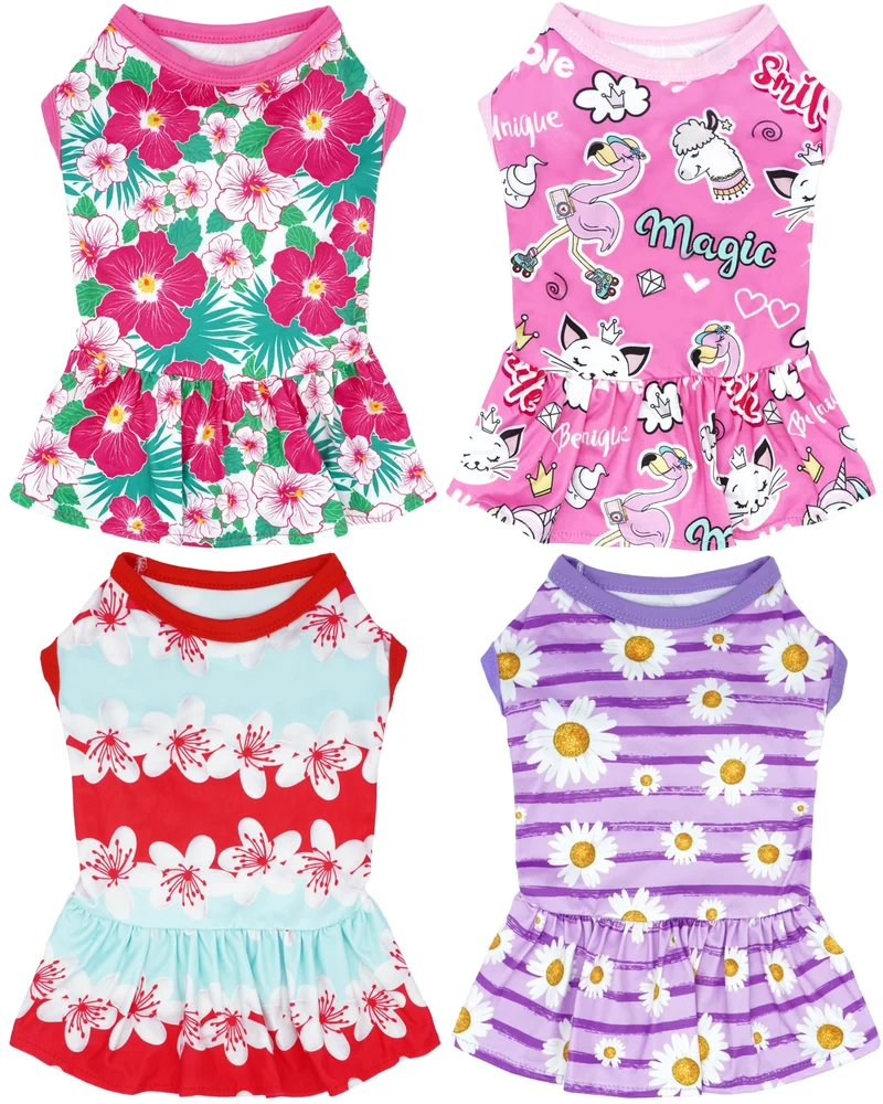 JpGdn - Ensemble de 4 robes pour chien moyen – marguerite, licorne et floral