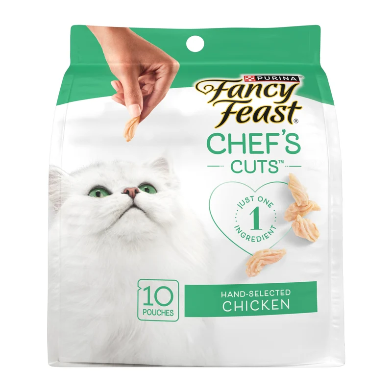 Fancy Feast — Friandises naturelles au poulet, sélectionnées à la main – Pack de 5 sachets (10 bouchées chacun)