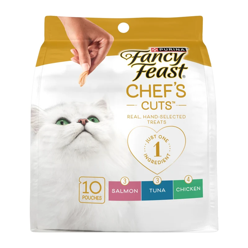 Fancy Feast Purement Naturel – Variété de friandises naturelles pour chats (Lot de 5 sachets de 10 portions chacun)