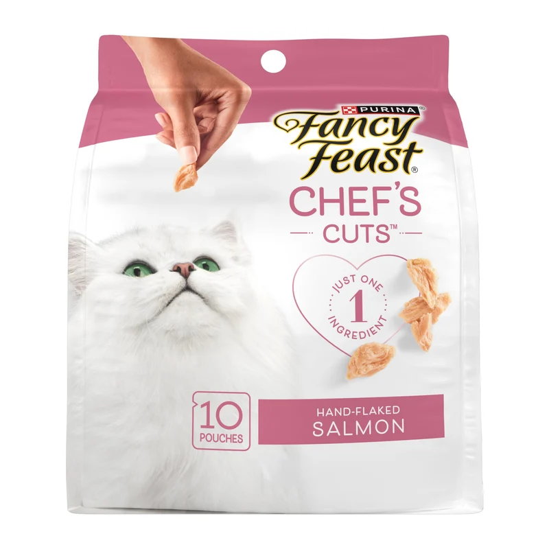 Fancy Feast Saumon finement tranché à la main - Friandises pour chat, sachet refermable, 10 portions