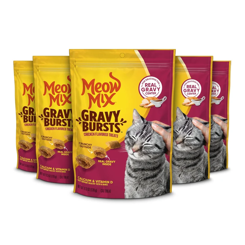 Meow Mix Gravy Bursts friandises pour chat au goût poulet – 5 sachets de 178 g