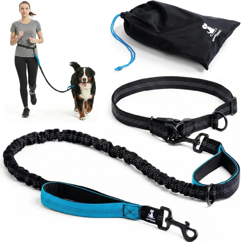 SparklyPets Laisse Ceinture Sans Mains Réfléchissante pour Chiens Moyens et Grands – Marche, Course et Canicross