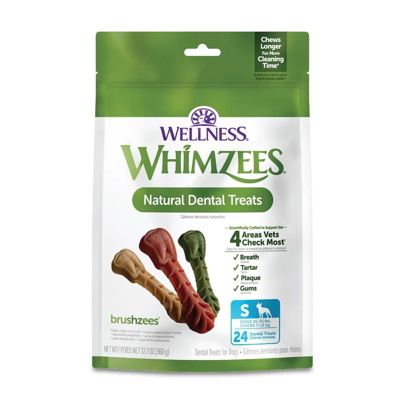 Whimzees Wellness Brushzees – Friandises dentaires VOHC approuvées, format petit (24 unités)