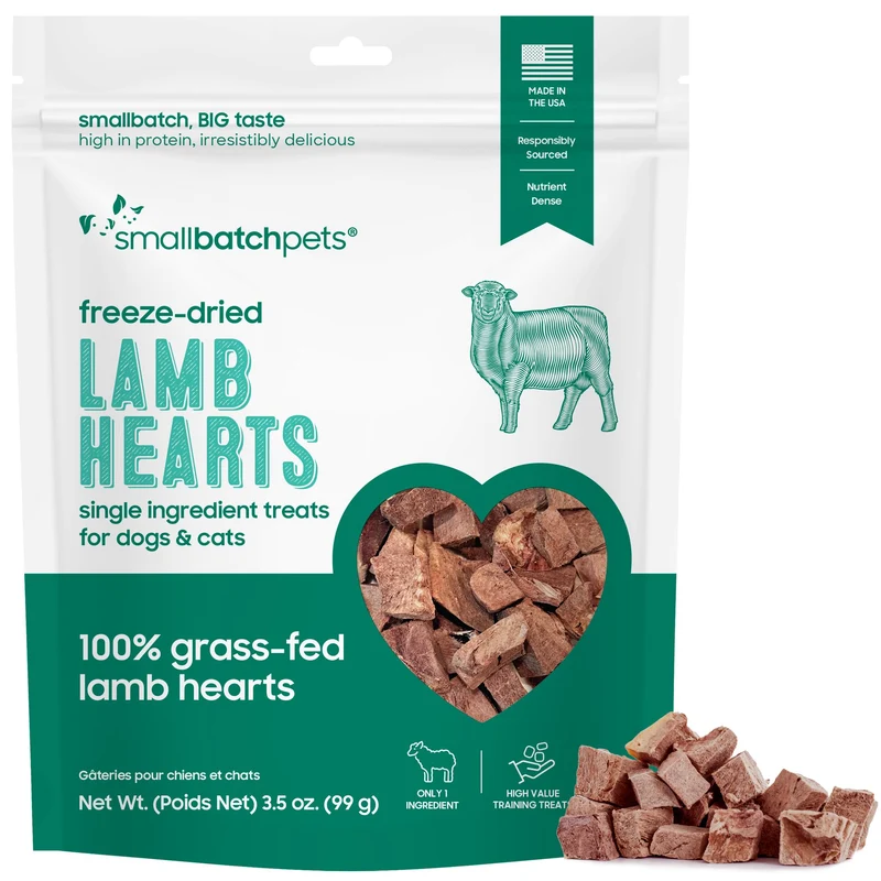 smallbatch Pets Friandises au Cœur d'Agneau Lyophilisé — pour chiens et chats, environ 100 g, ingrédient unique, États-Unis