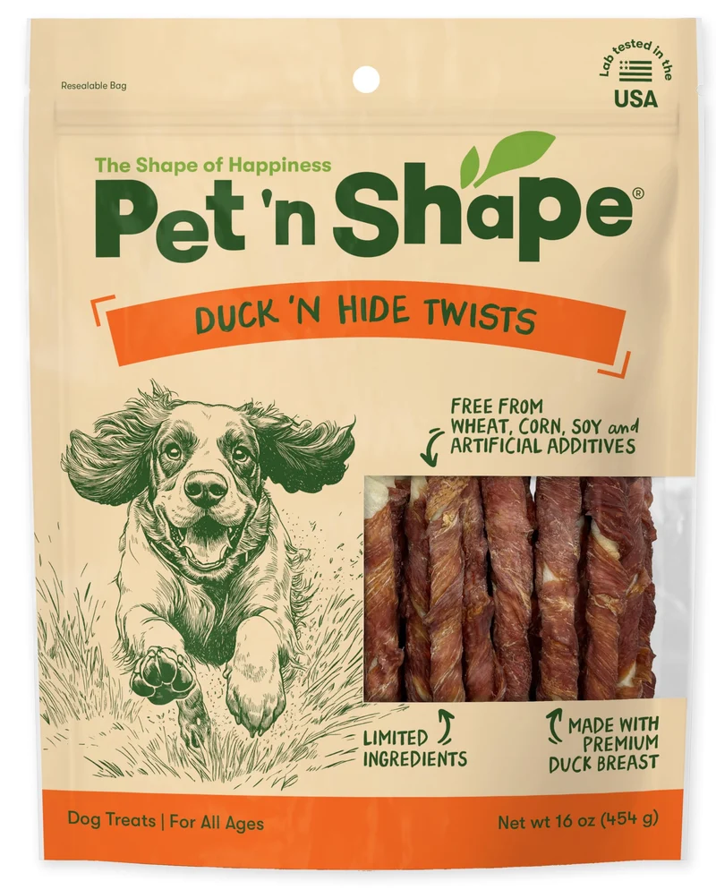 Pet 'n Shape Duck 'n Hide Twists – Friandises naturelles au canard enrobé rawhide, petit format 1 livre