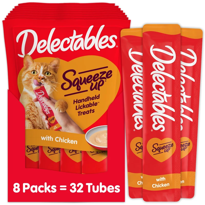 Purée crémeuse en tubes pour chats Delectables — Poulet, sans céréales, 32 tubes de 0,5 oz