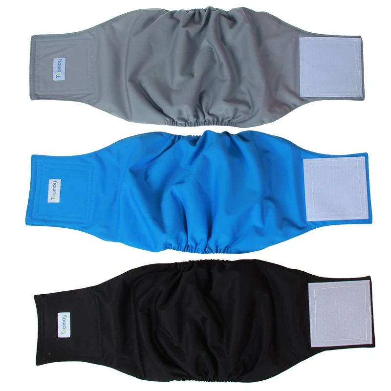 Teamoy Bandes ventrales réutilisables pour chien mâle – taille L1 (16-20 pouces) noir gris bleu lacustre