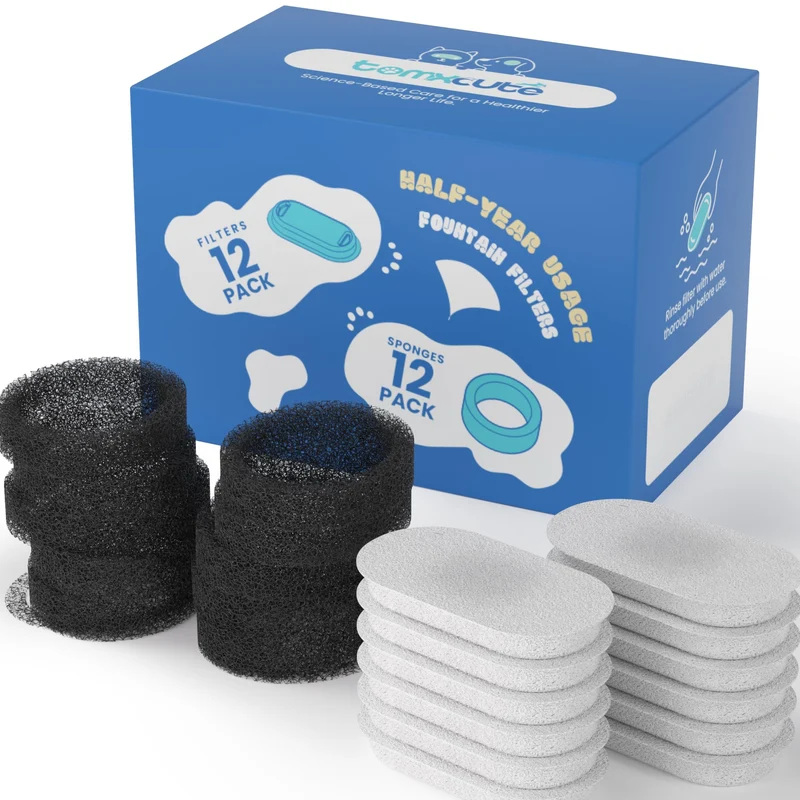FIlters de remplacement officiels Tomxcute pour fontaine à chat – Pack 24 filtres, filtration en trois couches