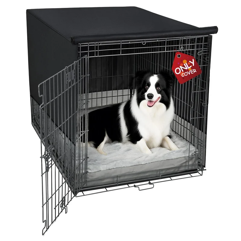 Explore Land Housse de Caisse pour Chien Respirante – Maillage 4 Côtés, Ouvert Tous Côtés, Ajustement Universel 48 Pouces pour Cage en Fil 1, 2 ou 3 Portes (Noir)