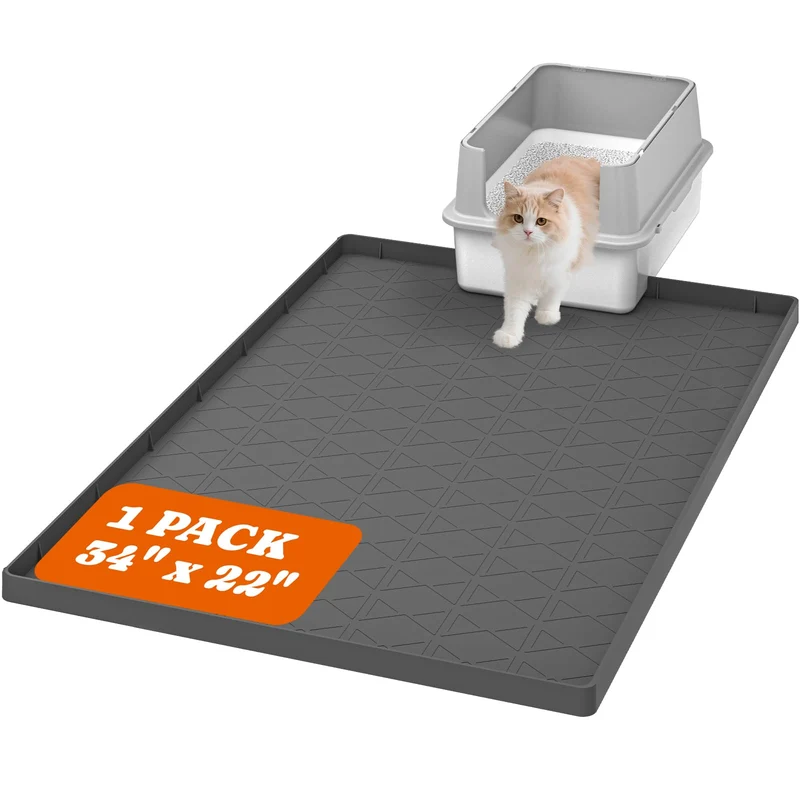 Pawtners Tapis Litière Chat XXL 34x22 – Grand Tapis Anti Dérapant Étanche Gris