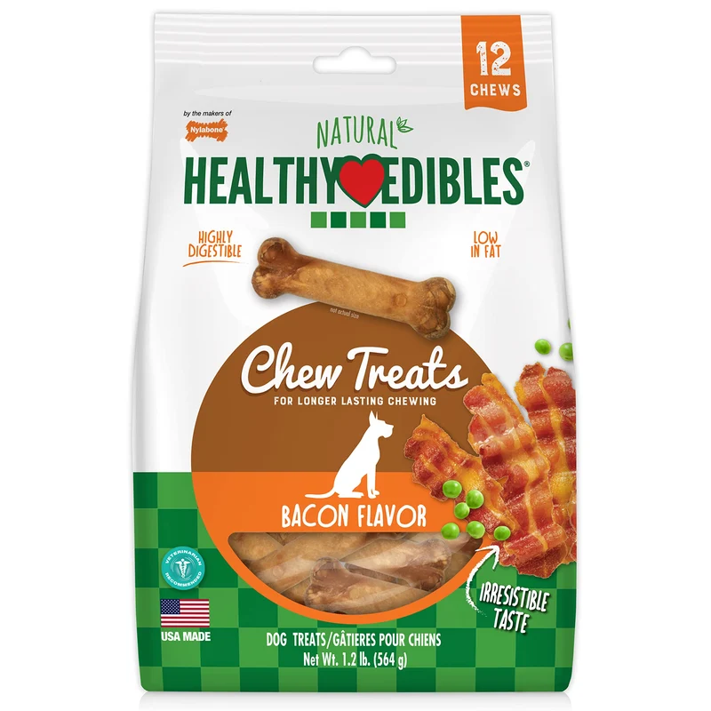 Nylabone Healthy Edibles Bacon – Friandises Naturelles pour Chiens, Longue Durée (12 bouchées) pour Petits et Moyens