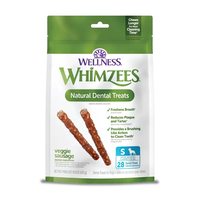 Whimzees Saucisse Végétale - Friandises Dentaires Naturelles pour Chien (Petite Taille, 28 pièces, 420 g)