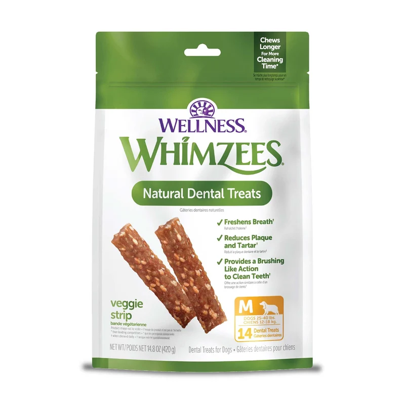 Whimzees Wellness Veggie Strip – Friandises dentaires naturelles pour chien moyen, 14 bouchées (14,81 oz / 420 g)