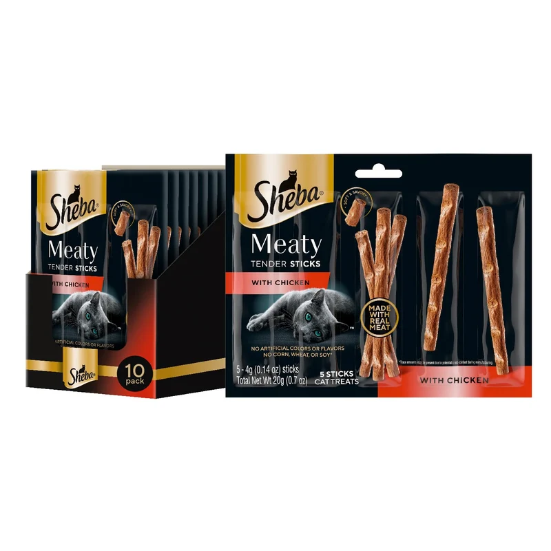 Sheba Meaty Tender Sticks – Friandises poulet pour chats, 50 bâtonnets