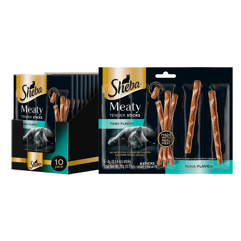 Sheba Bâtonnets-Tendres Poulet-Thon pour Chat — Friandises 4 g par bâtonnet, pack de 10 (50 bâtonnets au total)