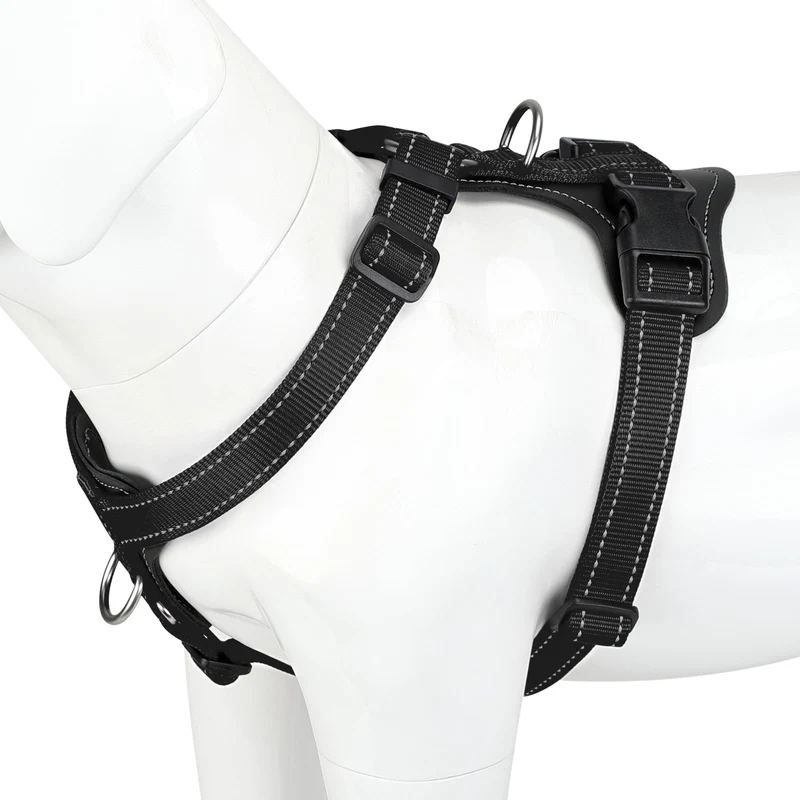 Harnais Plutus Pet Ajustable Anti-Tir – Réfléchissant, Détails Cuir, Noir Taille L