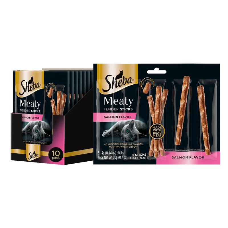 Sheba Bâtonnets Tendre Viande pour Chat – Poulet & Saumon, Friandises 0,14 oz, Lot de 50