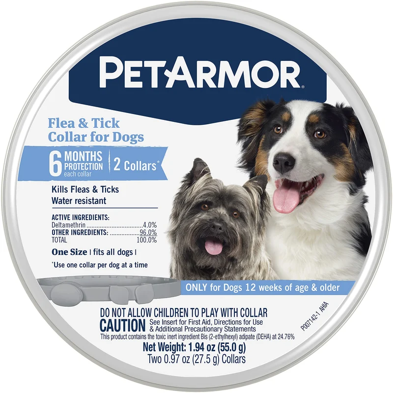 PETARMOR Collier Anti-Puces et Tiques pour Chiens – 2 Cols, 6 Mois, Résistant à l'Eau, Taille Unique
