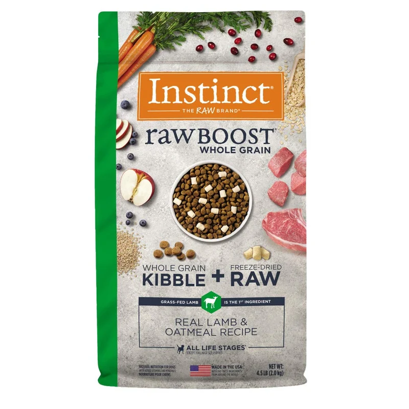 Instinct Raw Boost – Croquettes pour chien à l’agneau et avoine, morceaux lyophilisés, 4,5 lb
