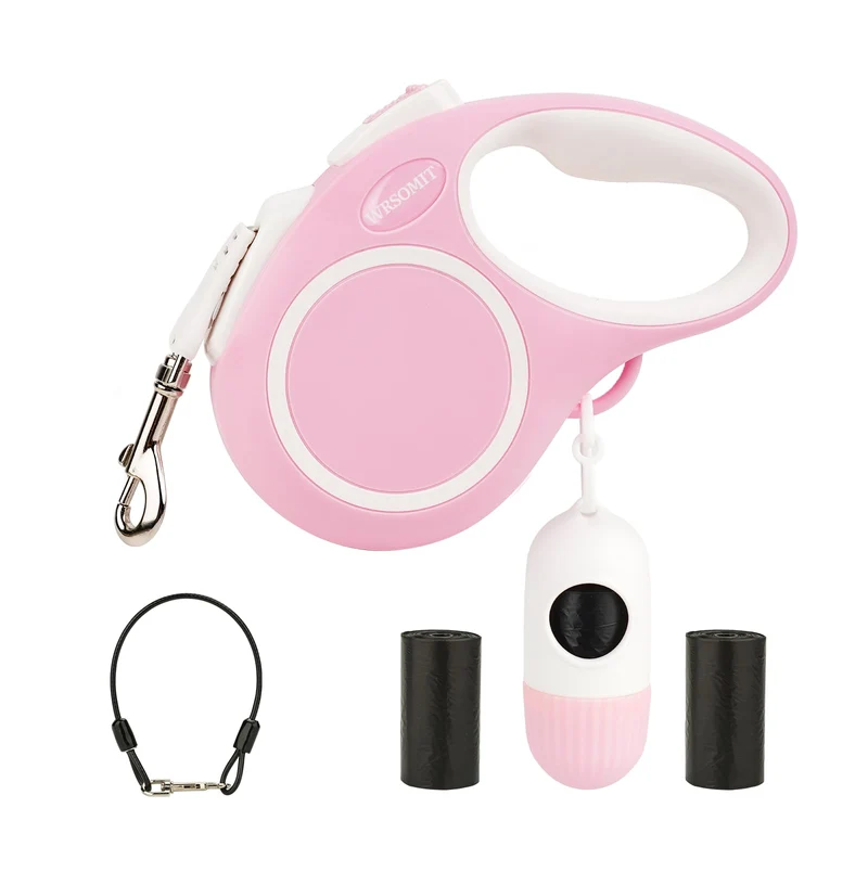 WRSOMIT Laisse Rétractable pour Chien – 16 Pieds, Câble anti-mâchage, Distributeur de Sacs, Jusqu’à 54 kg, 360° Sans Enchevêtrement