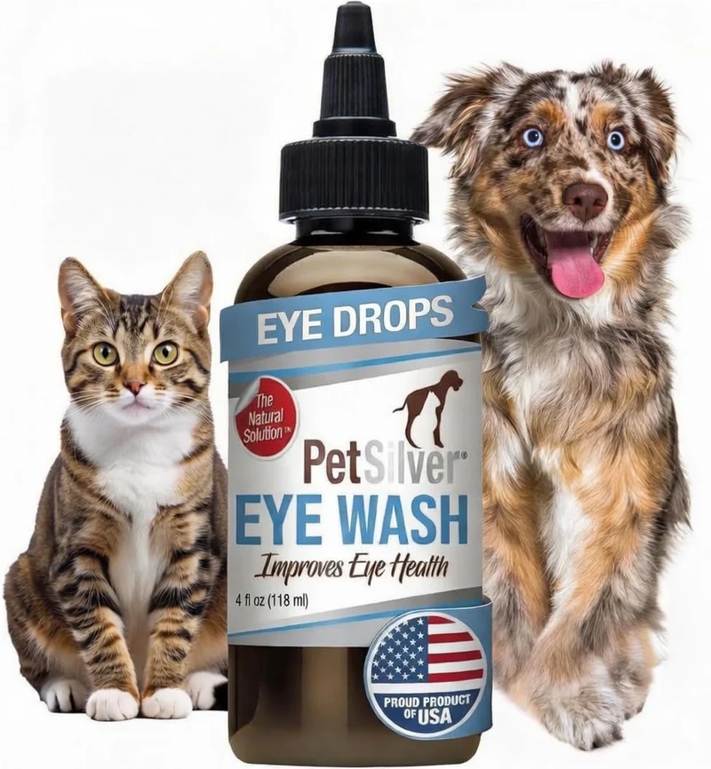 PetSilver Gouttes Oculaires pour Chiens et Chats – Nettoyage Naturel des Yeux, Formule Argentée – 118 ml – Fabriqué aux Etats-Unis
