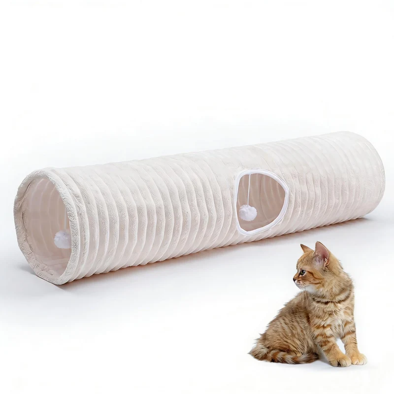 FORMYCATIE Tunnel Chat Luxueux 43 pouces — Tunnel droit avec boules pour chat d’intérieur, cabane pliable