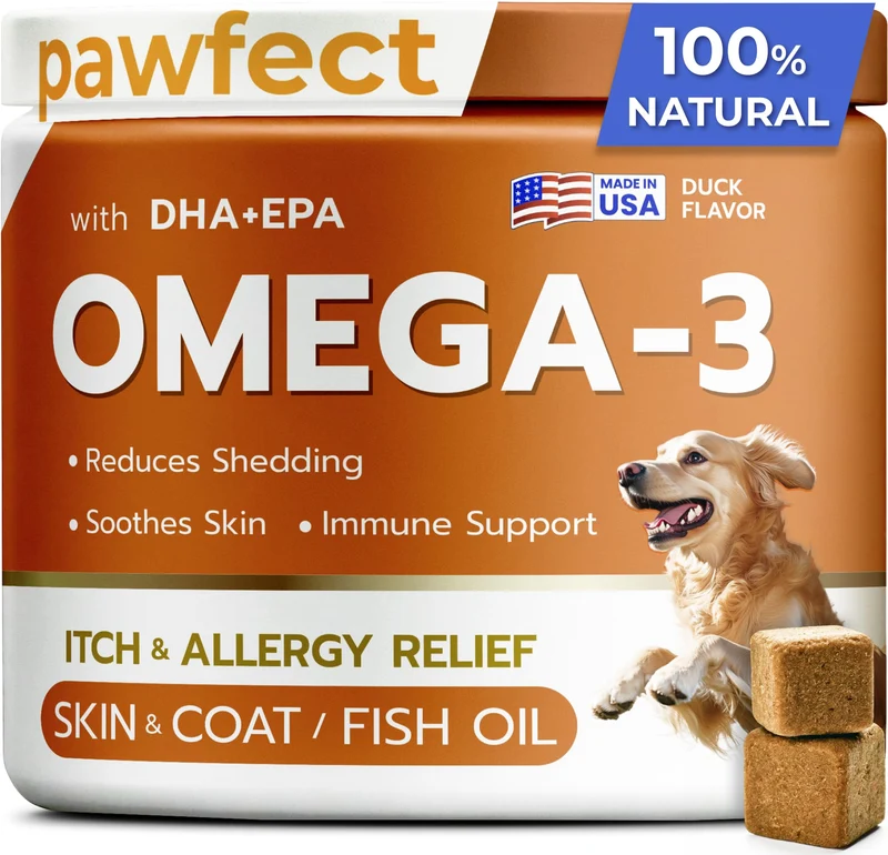 PAWFECTCHEW Oméga 3 pour Chiens – Peau & Pelage, Allergies et Articulations (Huile de Saumon d'Alaska)