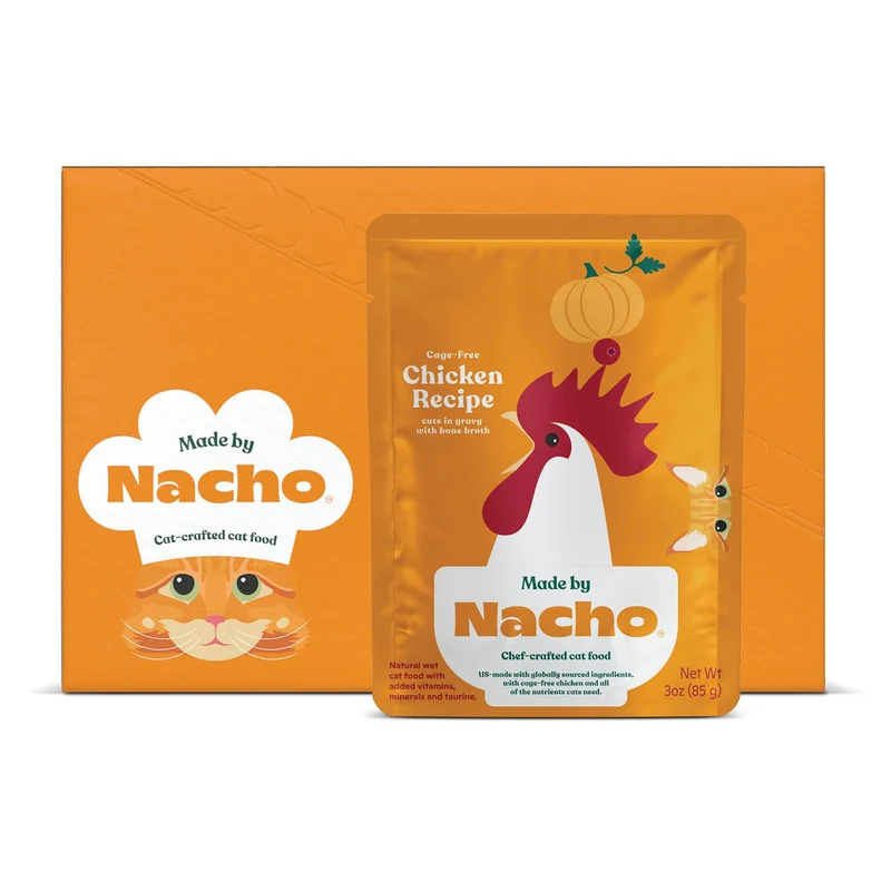 Made by Nacho – Pâtée humide pour chats, poulet cage-free en sauce avec bouillon d'os, ingrédients limités