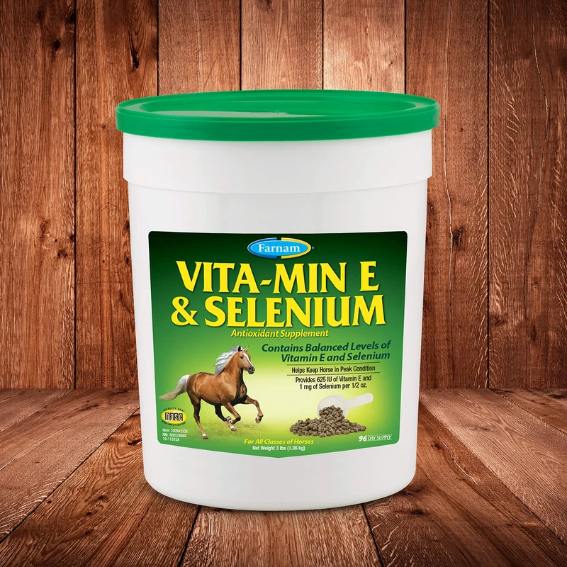 Farnam Vita-Min E et Sélénium – Supplément chevaux (muscles et endurance) – 3 lb