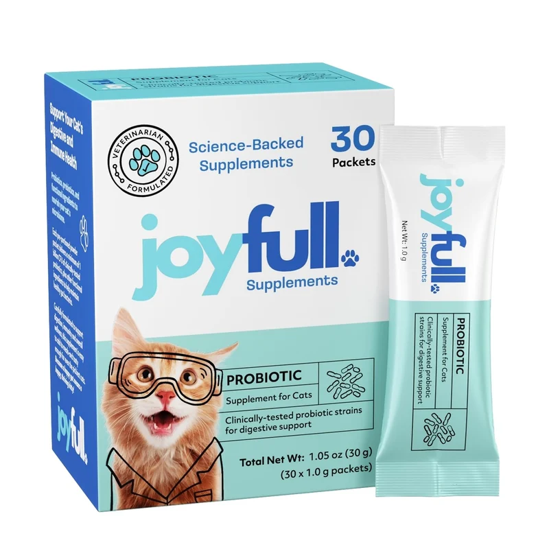 JoyFull Probiotiques pour Chats – Souches cliniquement prouvées, soutien digestif – 30 sachets au bouillon de boeuf