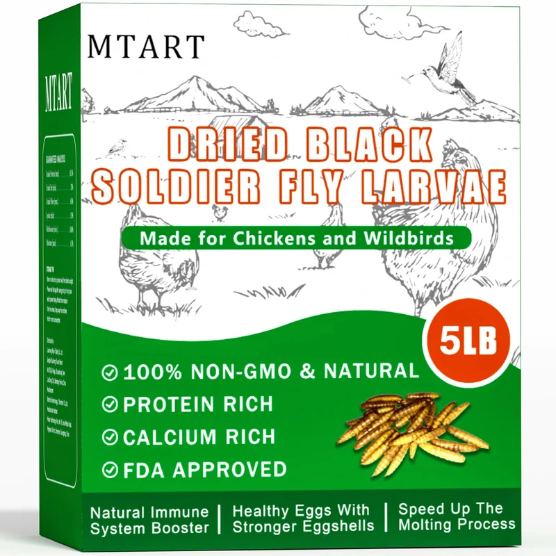 MTART 5LB – Larves noires de mouche soldat séchées pour poules et oiseaux, protéines élevées et calcium élevé