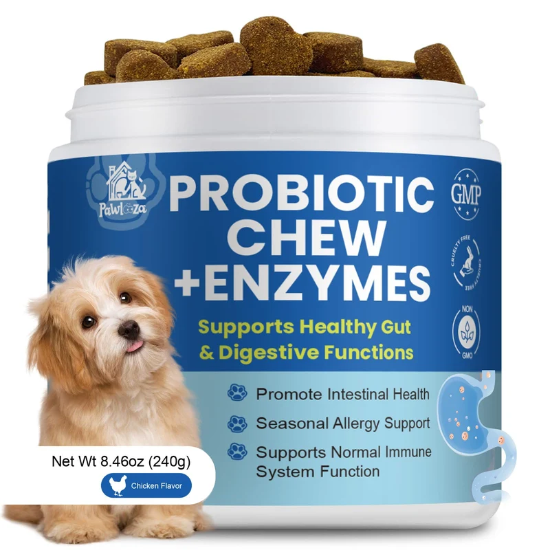 Pawlooza Probiotiques pour Chiens – Bouchées Allergie et Digestion (10 Milliards CFU)