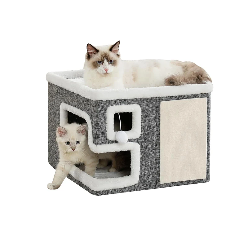 Crispedia Maison Chat Intérieur – Caverne Fermée, Griffoir & Balle, Cabane Pliable pour Grands Chats