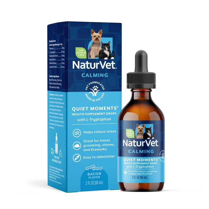 NaturVet Gouttes Calmes pour Chats et Chiens – Détente et Relaxation – Bouteille 59 ml