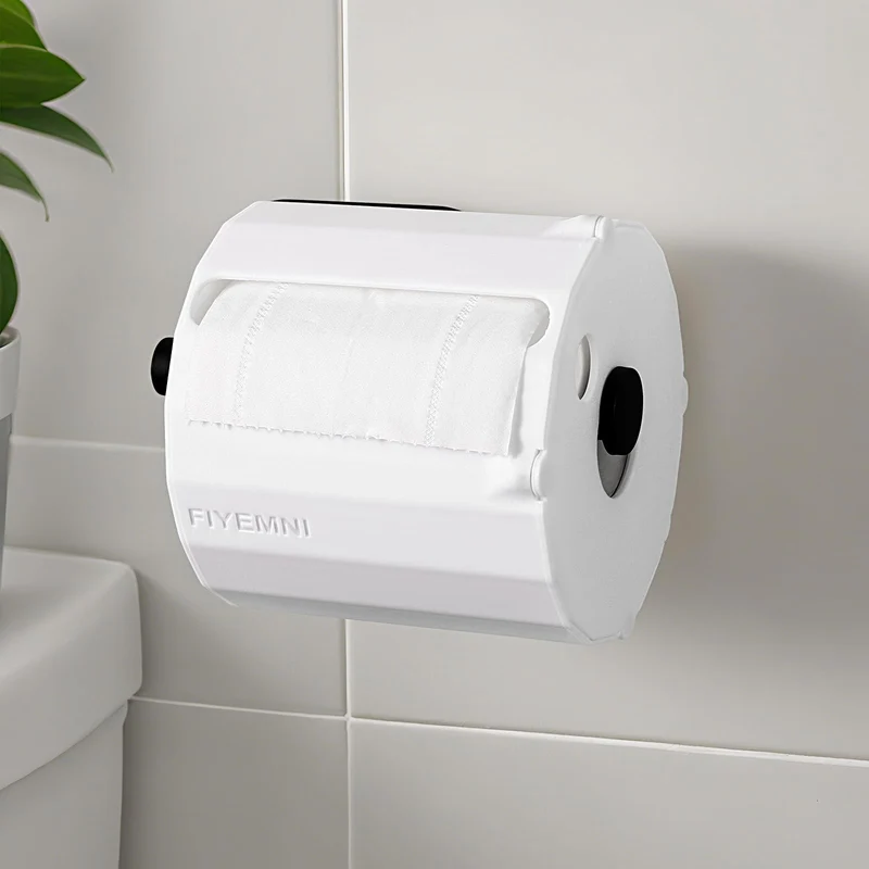 FIYEMNI Protecteur de Papier Toilette — Couvercle Magnétique 360° pour Porte-Papier, Protection Chiens et Chats, Blanc