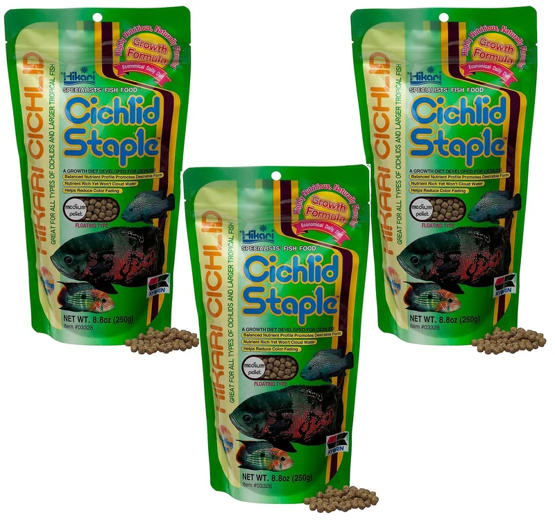 Hikari Granulés d’Alimentation de Base pour Cichlidés — Boulettes Flottantes, Taille Moyenne, Lot de 3