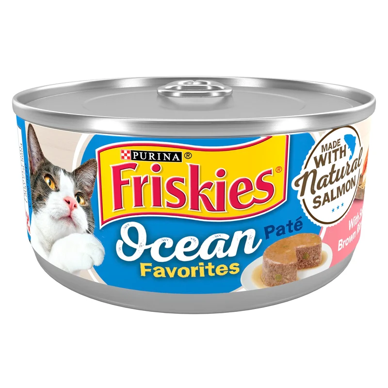 Purina Friskies Ocean Favorites Pâté – Saumon naturel, riz brun et pois | 24 boîtes de 5,5 oz