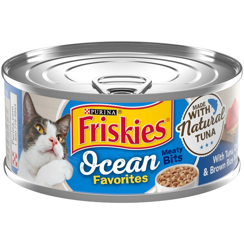 Purina Friskies Ocean Favorites: Morceaux au Thon, Crabe et Riz Brun – Boîtes de 157 g (Pack de 24)