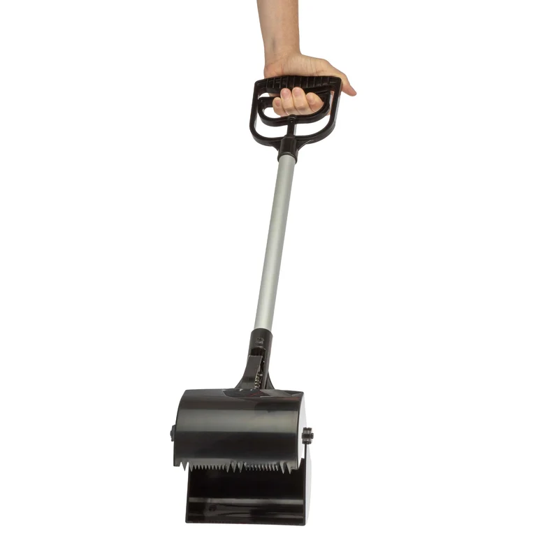 PETMAKER Ramasse-Crottes à Manche Long – Pince à une Main pour chiens et chats – Mâchoires dentelées, aluminium et plastique – Noir