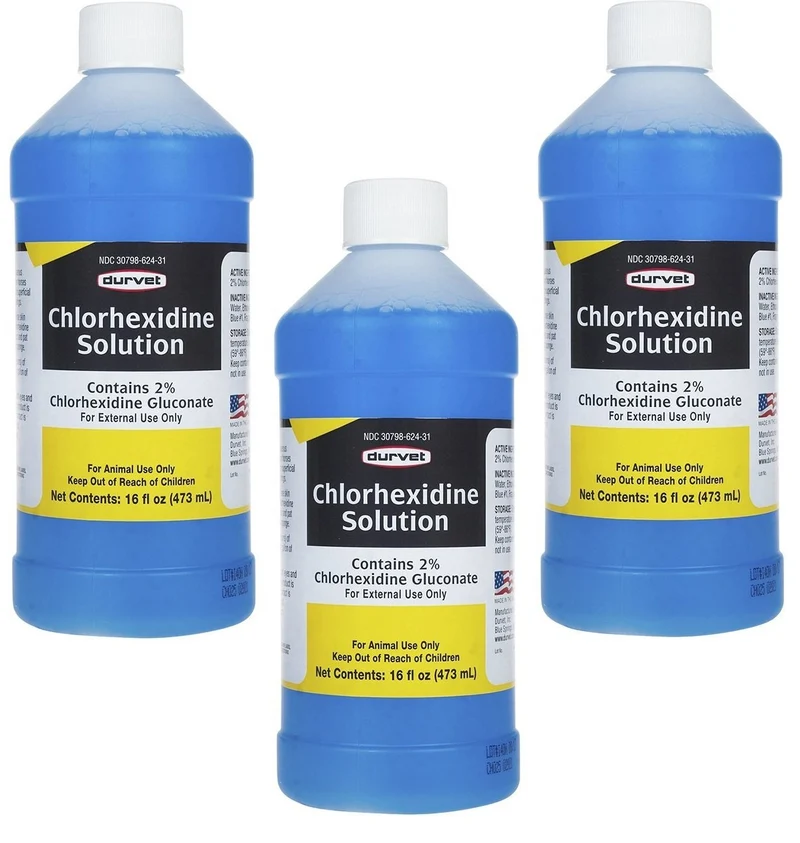 Durvet Lot de 3 Bouteilles de Solution Chlorhexidine 2% (16 oz) pour Nettoyage des Plaies Superficielles chez Chiens et Chevaux